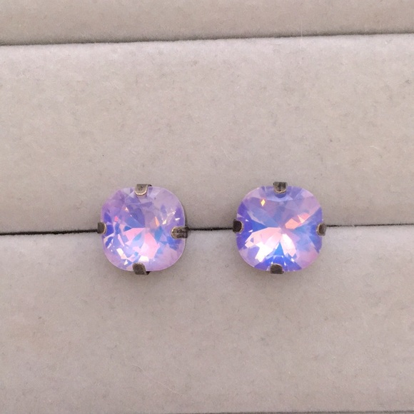 Jewelry - Lilac Purple Opal Aurora Borealis Cushion Cut Antique Brass Crystal Earrings